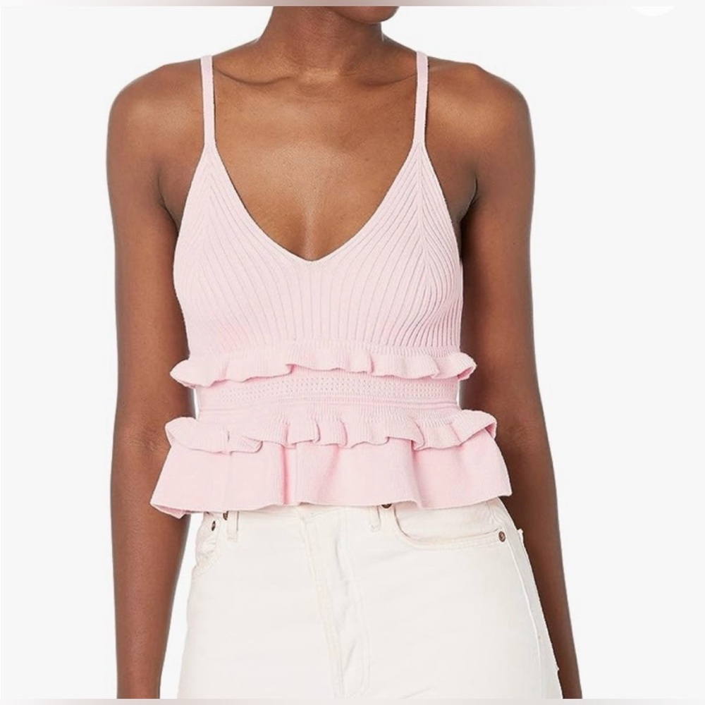 BCBGeneration Ruffle-Trim Peplum Knit Top in Peony